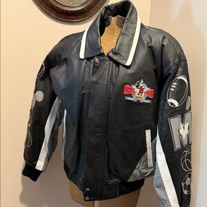 Mickey & Co. Men’s Vintage Genuine Leather Black Jacket with Mickey Mouse Patch